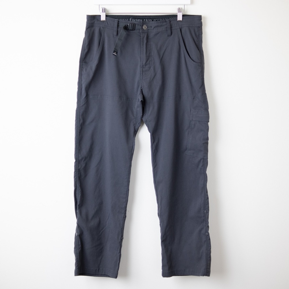 prAna Stretch Zion Pants Men's 34x30 Dark Gray Standard Fit Cargo Hiking Roll Up